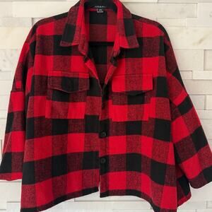 HERS & MINE Oversized Buffalo Check Plaid Shirt Jacket Jacket Red Black S/M